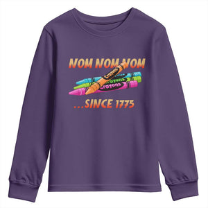 Nom Nom Nom Crayons Youth Sweatshirt Since 1775 Funny Military Joke Veterans TS02 Purple Print Your Wear
