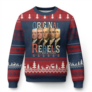 Original Rebels 250 Years of Freedom Ugly Christmas Sweater Founding Fathers Patriotic 1776 to 2026 Semiquincentennial TS02 Navy Red Print Your Wear