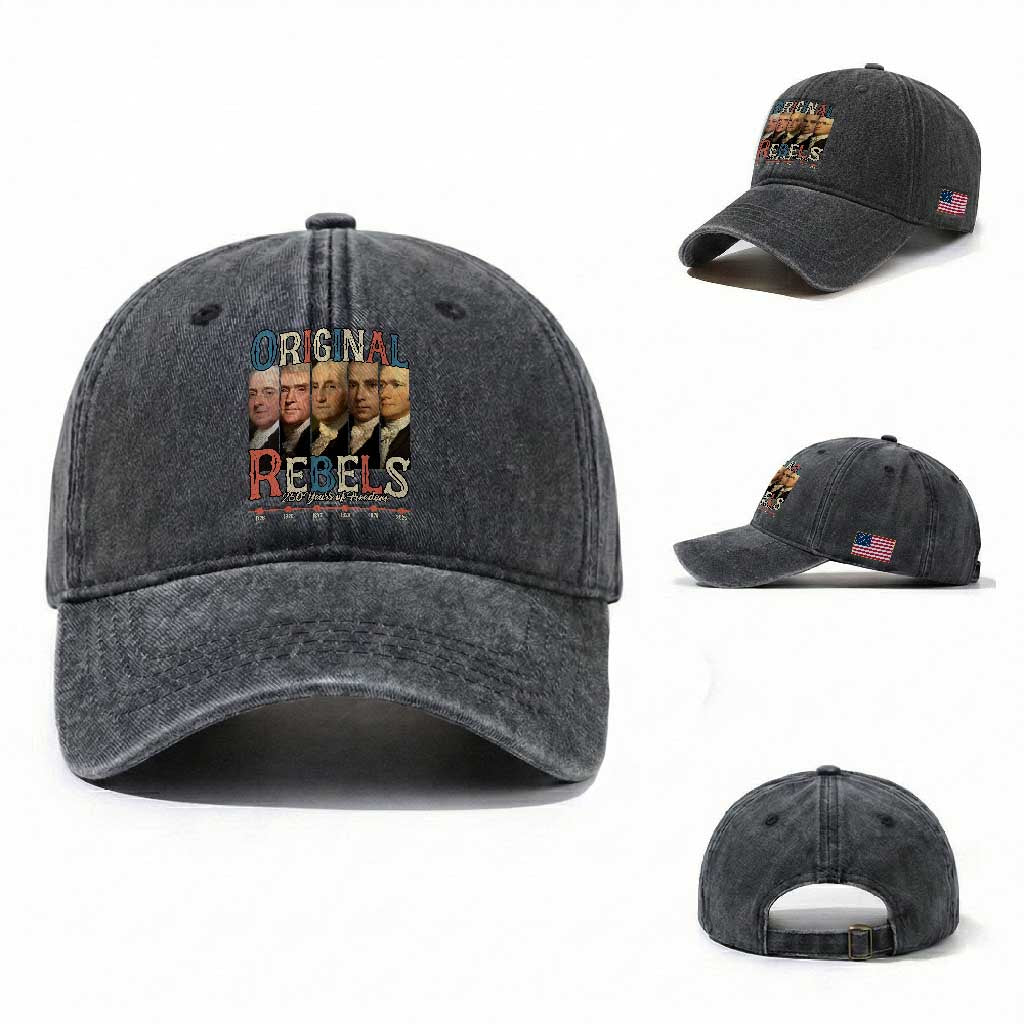 Original Rebels 250 Years of Freedom Washed Cotton Baseball Cap Founding Fathers Patriotic 1776 to 2026 Semiquincentennial TS02 Washed Cap Universal Fit Dark Gray Print Your Wear