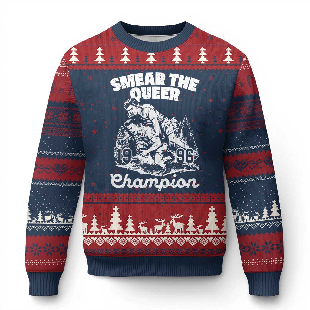 Sarcastic Smear The Qur Playround Game Ugly Christmas Sweater LGBTQ Queer Pride TS02 Navy Red Print Your Wear