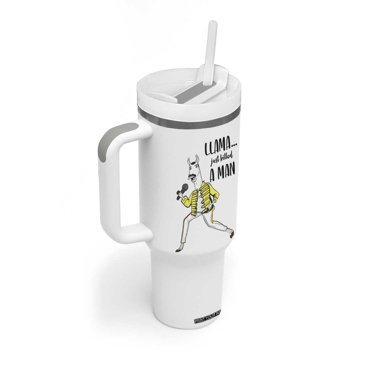 Funny Llama Just Killed a Man Tumbler With Handle Singing Animal Pun Internet Meme TS02 Print Your Wear