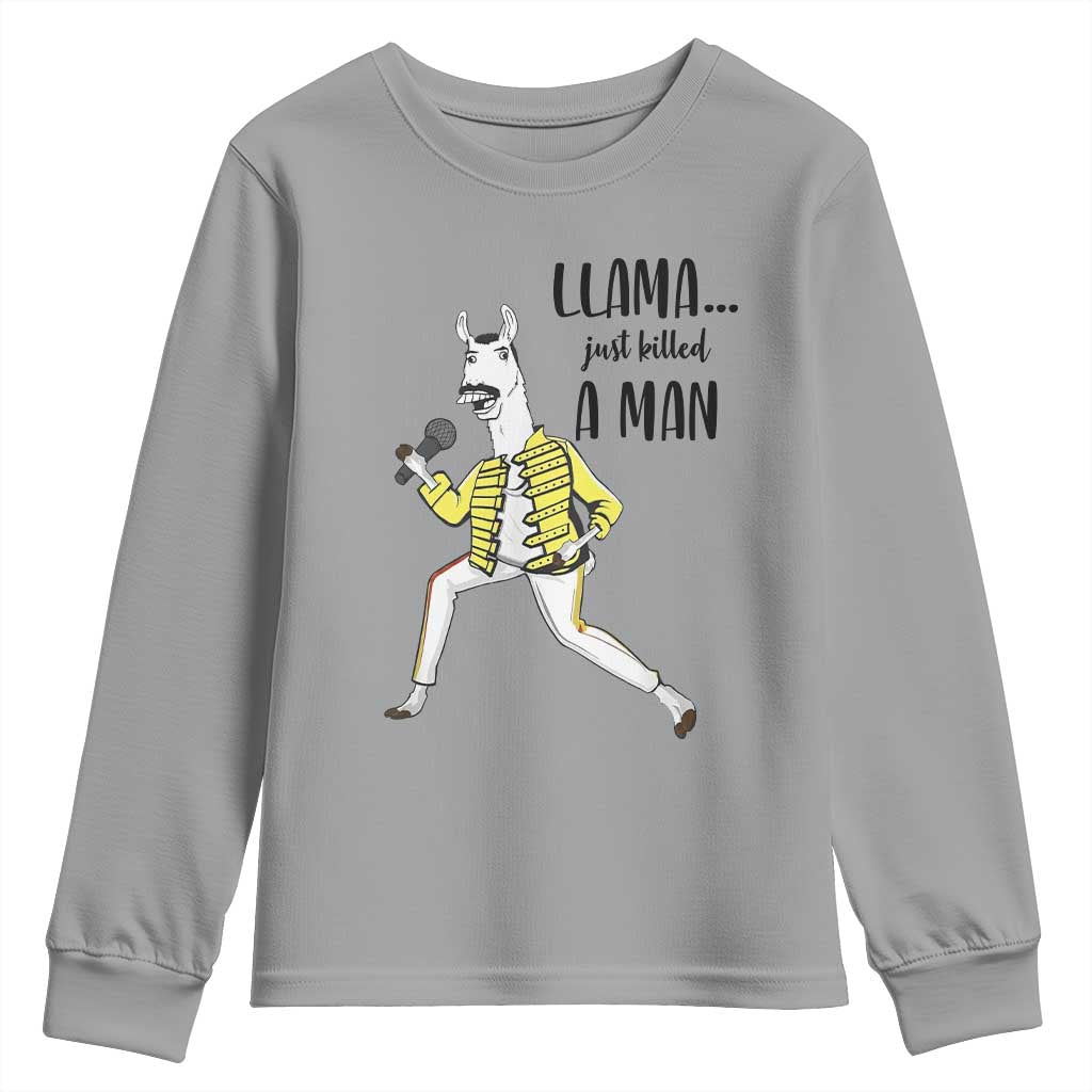 Funny Llama Just Killed a Man Youth Sweatshirt Singing Animal Pun Internet Meme TS02 Sport Gray Print Your Wear