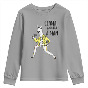 Funny Llama Just Killed a Man Youth Sweatshirt Singing Animal Pun Internet Meme TS02 Sport Gray Print Your Wear