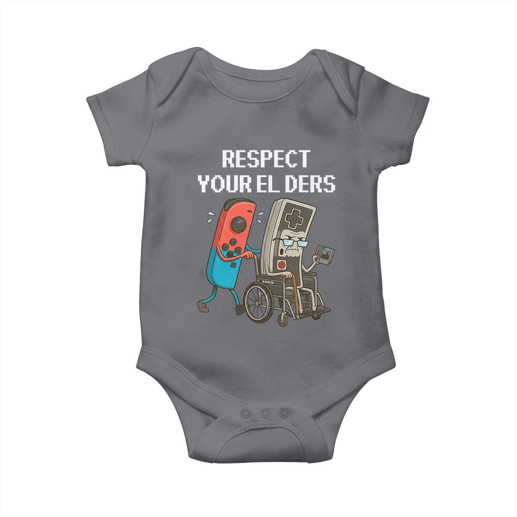 Respect Your Elders Retro Gaming Meme Baby Onesie Funny Gamer Controller 80s TS02 Charcoal Print Your Wear
