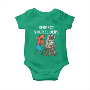 Respect Your Elders Retro Gaming Meme Baby Onesie Funny Gamer Controller 80s TS02 Irish Green Print Your Wear