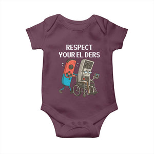 Respect Your Elders Retro Gaming Meme Baby Onesie Funny Gamer Controller 80s TS02 Maroon Print Your Wear
