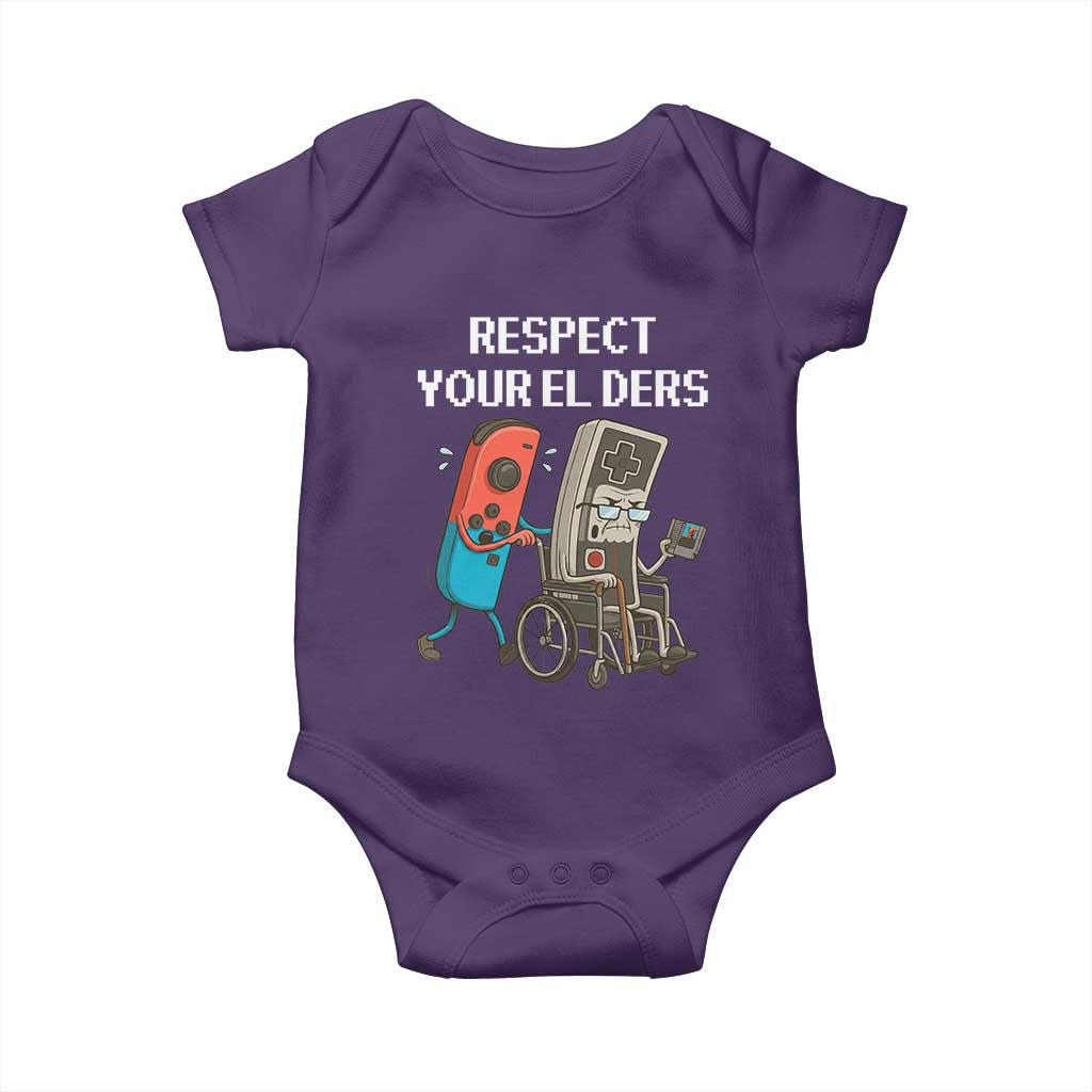 Respect Your Elders Retro Gaming Meme Baby Onesie Funny Gamer Controller 80s TS02 Purple Print Your Wear