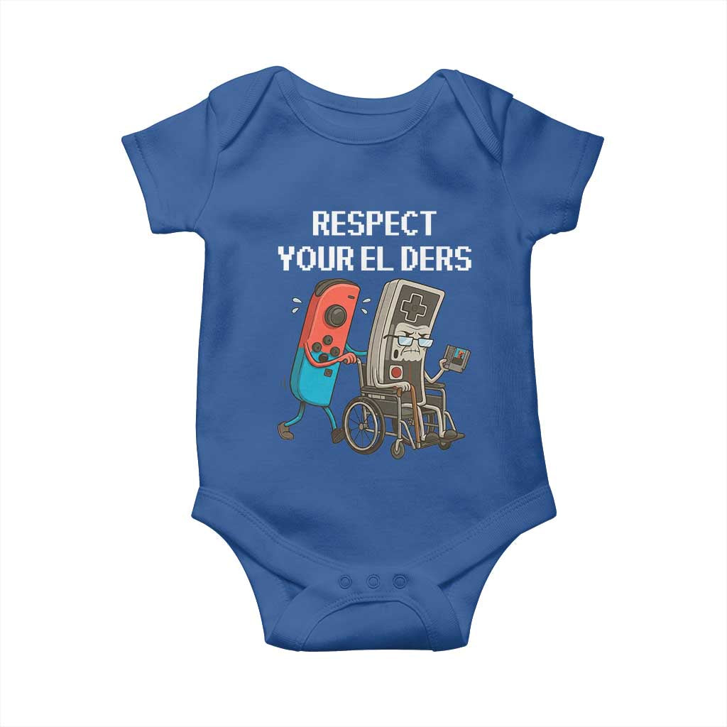 Respect Your Elders Retro Gaming Meme Baby Onesie Funny Gamer Controller 80s TS02 Royal Blue Print Your Wear