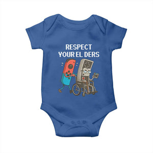 Respect Your Elders Retro Gaming Meme Baby Onesie Funny Gamer Controller 80s TS02 Royal Blue Print Your Wear