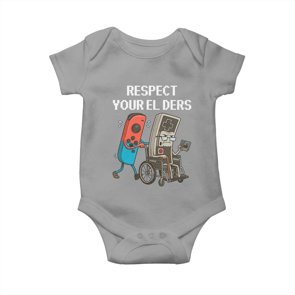 Respect Your Elders Retro Gaming Meme Baby Onesie Funny Gamer Controller 80s TS02 Sport Gray Print Your Wear