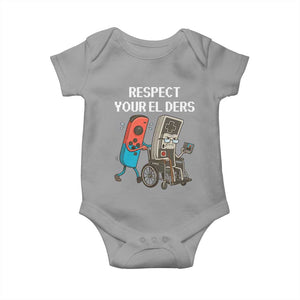 Respect Your Elders Retro Gaming Meme Baby Onesie Funny Gamer Controller 80s TS02 Sport Gray Print Your Wear