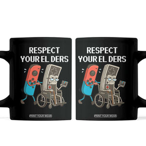 Respect Your Elders Retro Gaming Meme Coffee Mug Funny Gamer Controller 80s TS02 Black Print Your Wear
