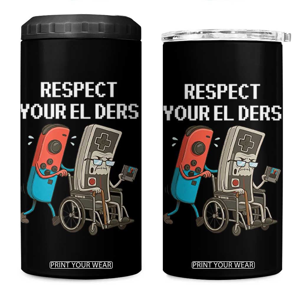 Respect Your Elders Retro Gaming Meme 4 in 1 Can Cooler Tumbler Funny Gamer Controller 80s TS02 One Size: 16 oz Black Print Your Wear