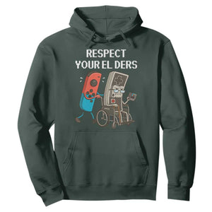Respect Your Elders Retro Gaming Meme Hoodie Funny Gamer Controller 80s TS02 Dark Forest Green Print Your Wear