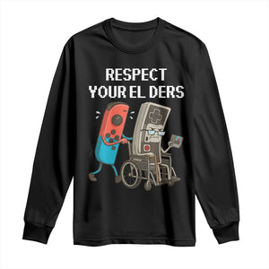 Respect Your Elders Retro Gaming Meme Long Sleeve Shirt Funny Gamer Controller 80s TS02 Black Print Your Wear