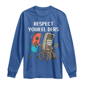 Respect Your Elders Retro Gaming Meme Long Sleeve Shirt Funny Gamer Controller 80s TS02 Royal Blue Print Your Wear