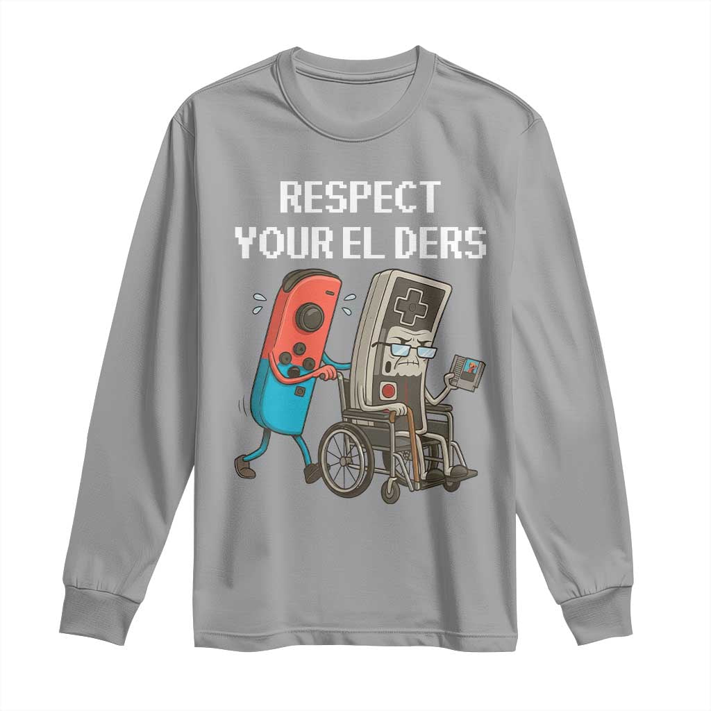 Respect Your Elders Retro Gaming Meme Long Sleeve Shirt Funny Gamer Controller 80s TS02 Sport Gray Print Your Wear