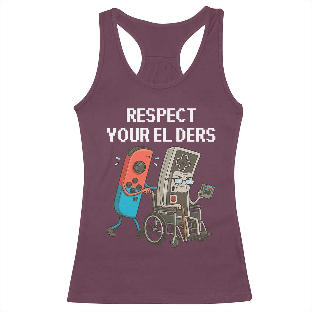 Respect Your Elders Retro Gaming Meme Racerback Tank Top Funny Gamer Controller 80s TS02 Maroon Print Your Wear