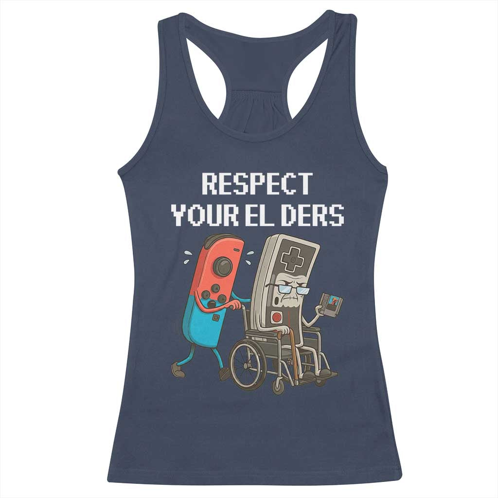 Respect Your Elders Retro Gaming Meme Racerback Tank Top Funny Gamer Controller 80s TS02 Navy Print Your Wear