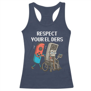 Respect Your Elders Retro Gaming Meme Racerback Tank Top Funny Gamer Controller 80s TS02 Navy Print Your Wear