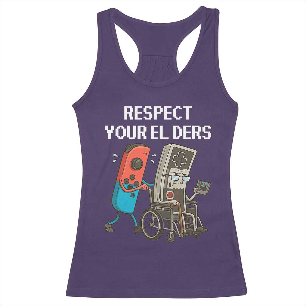 Respect Your Elders Retro Gaming Meme Racerback Tank Top Funny Gamer Controller 80s TS02 Purple Print Your Wear