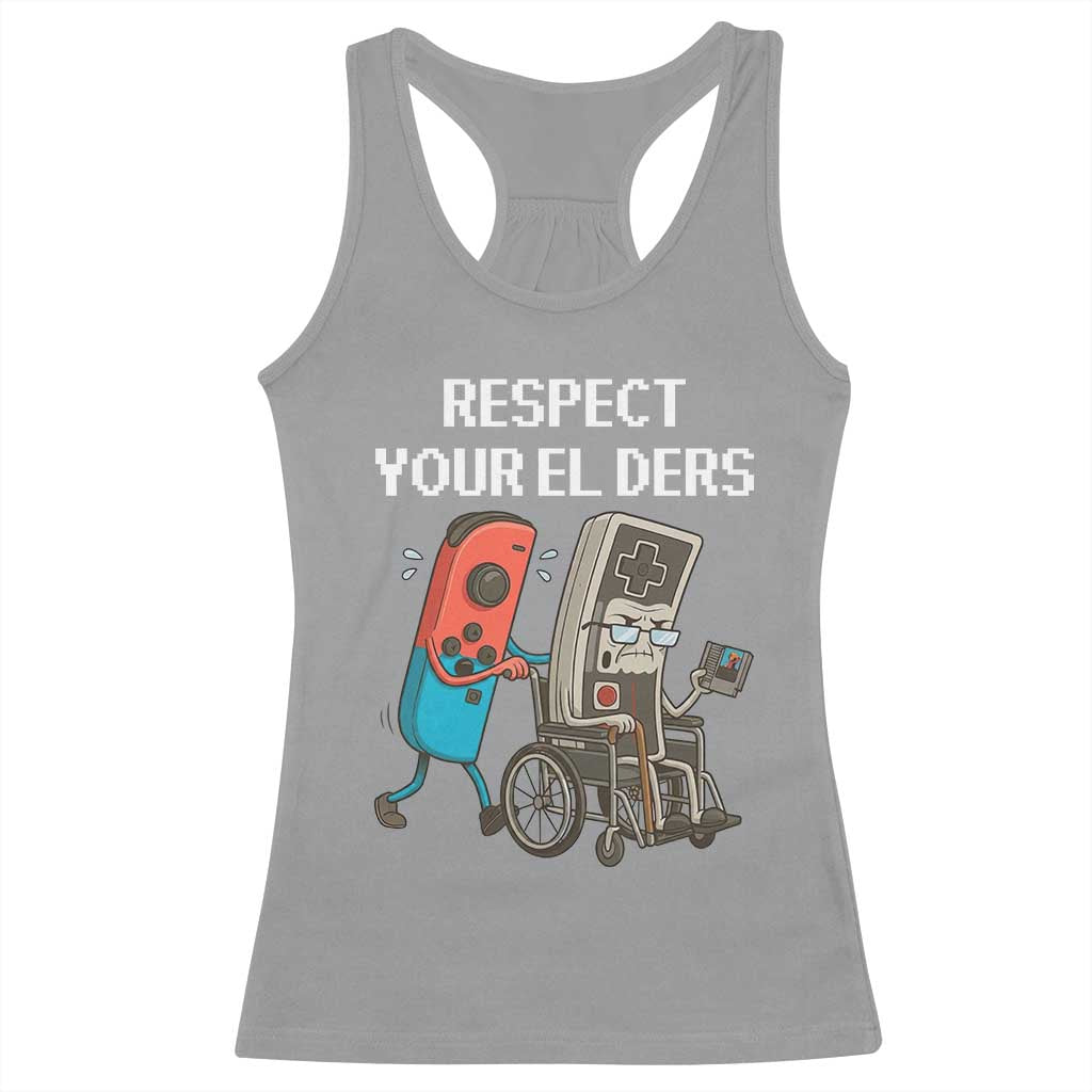 Respect Your Elders Retro Gaming Meme Racerback Tank Top Funny Gamer Controller 80s TS02 Sport Gray Print Your Wear