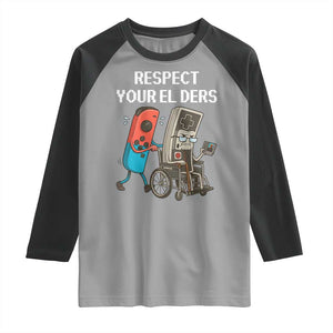 Respect Your Elders Retro Gaming Meme Raglan Shirt Funny Gamer Controller 80s TS02 Sport Gray Black Print Your Wear