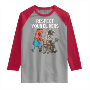 Respect Your Elders Retro Gaming Meme Raglan Shirt Funny Gamer Controller 80s TS02 Sport Gray Red Print Your Wear