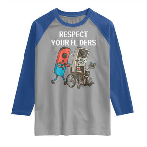 Respect Your Elders Retro Gaming Meme Raglan Shirt Funny Gamer Controller 80s TS02 Sport Gray Royal Print Your Wear