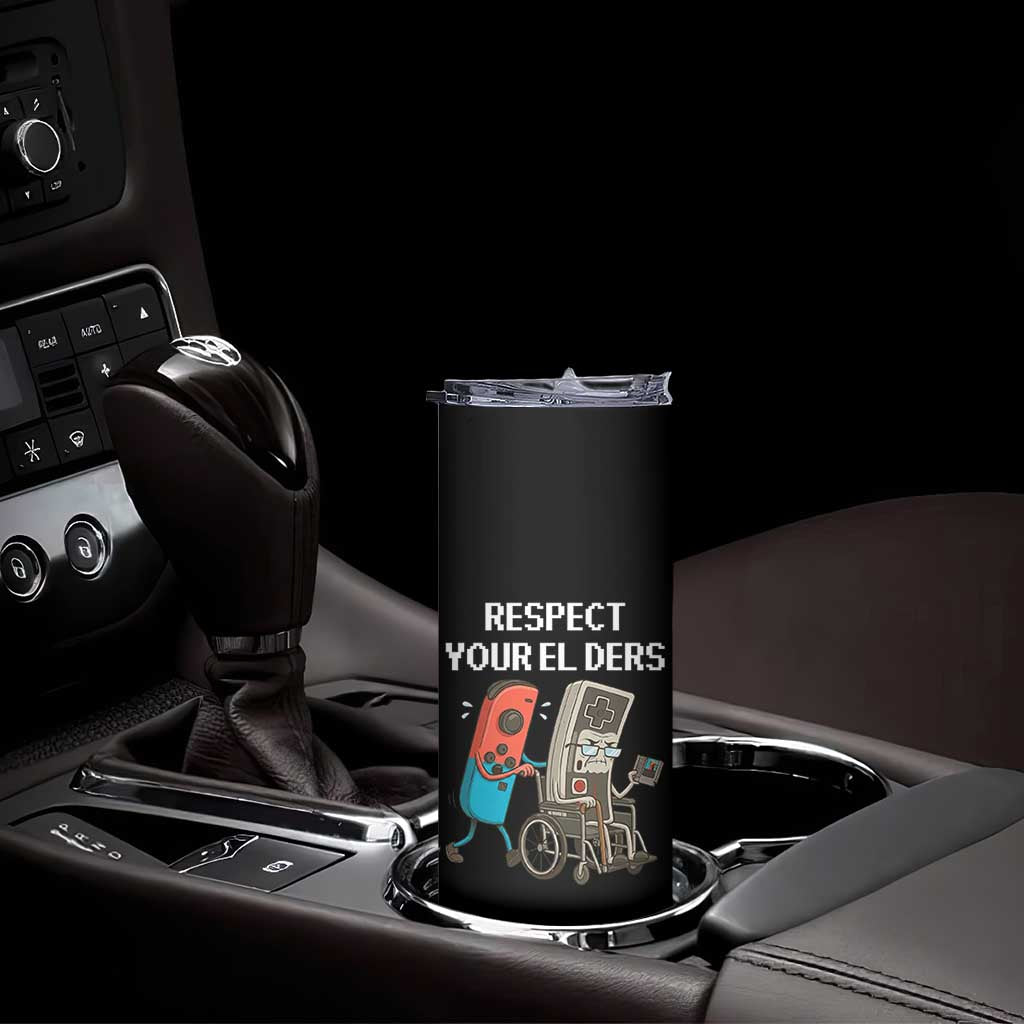 Respect Your Elders Retro Gaming Meme Skinny Tumbler Funny Gamer Controller 80s TS02 Print Your Wear