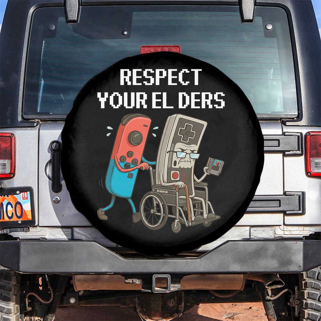 Respect Your Elders Retro Gaming Meme Spare Tire Cover Funny Gamer Controller 80s TS02 No hole Black Print Your Wear