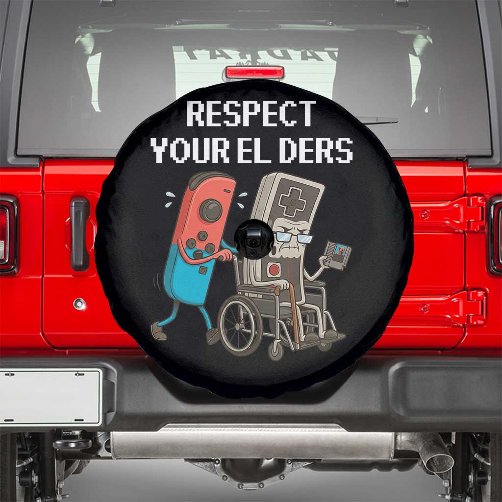 Respect Your Elders Retro Gaming Meme Spare Tire Cover Funny Gamer Controller 80s TS02 Black Print Your Wear