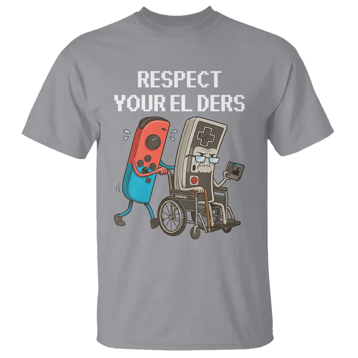 Respect Your Elders Retro Gaming Meme T Shirt Funny Gamer Controller 80s TS02 Sport Gray Print Your Wear