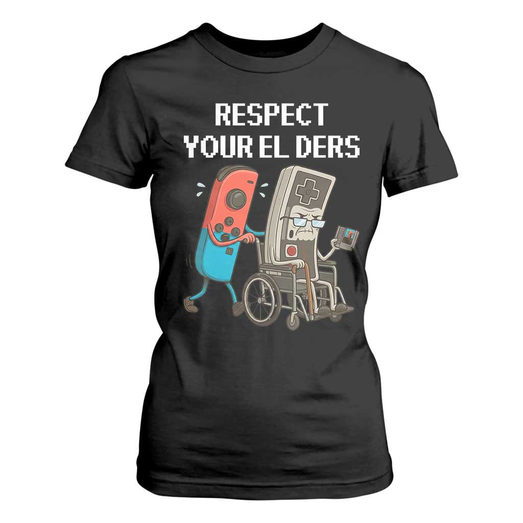 Respect Your Elders Retro Gaming Meme T Shirt For Women Funny Gamer Controller 80s TS02 Black Print Your Wear