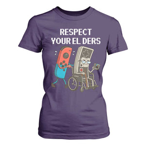 Respect Your Elders Retro Gaming Meme T Shirt For Women Funny Gamer Controller 80s TS02 Purple Print Your Wear