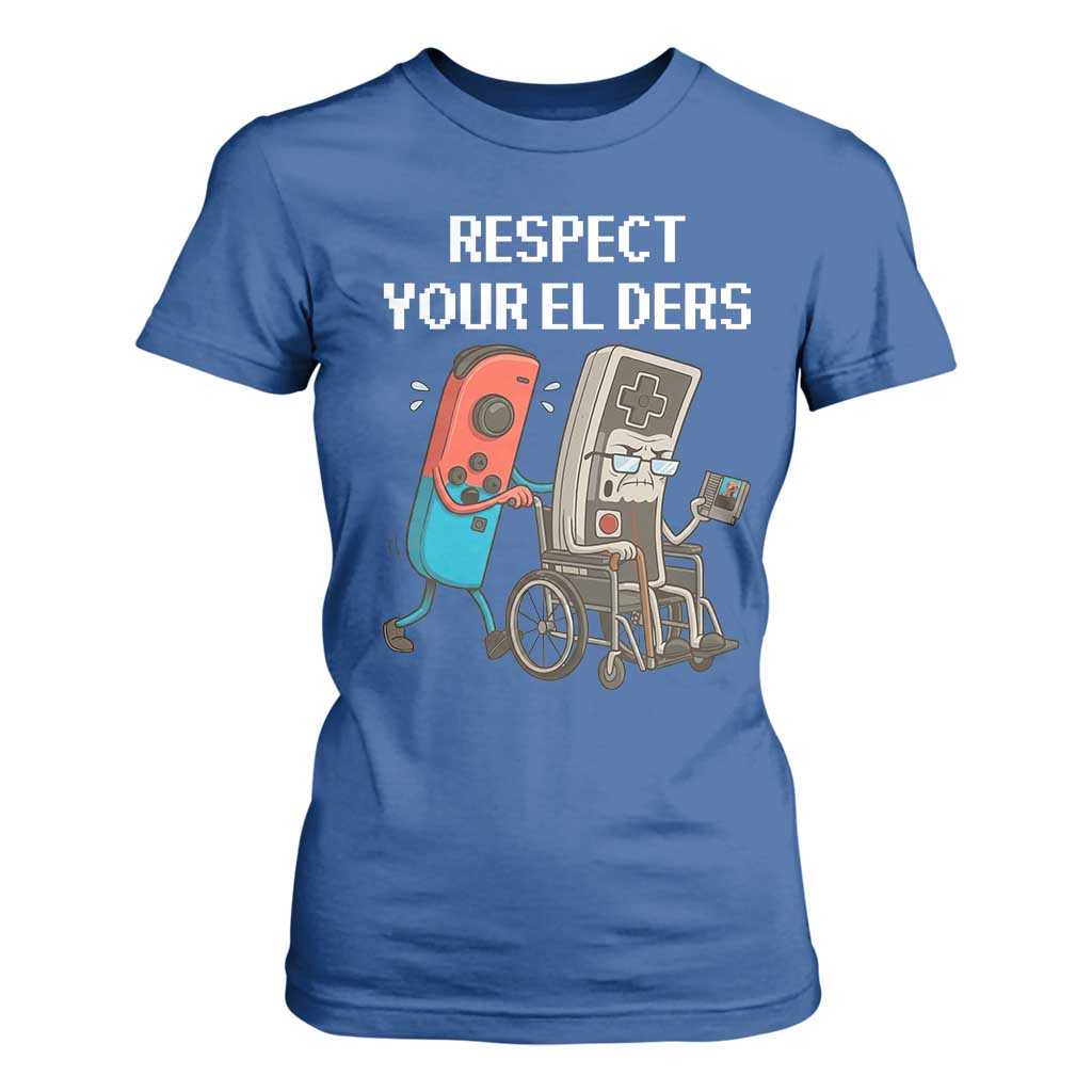 Respect Your Elders Retro Gaming Meme T Shirt For Women Funny Gamer Controller 80s TS02 Royal Blue Print Your Wear
