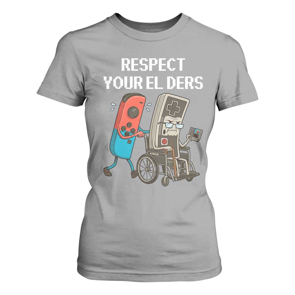 Respect Your Elders Retro Gaming Meme T Shirt For Women Funny Gamer Controller 80s TS02 Sport Gray Print Your Wear