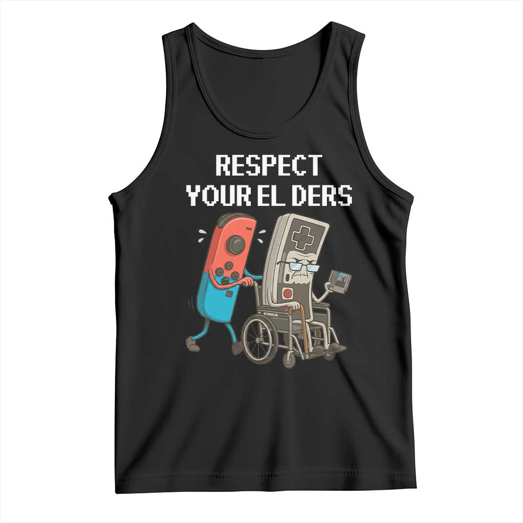 Respect Your Elders Retro Gaming Meme Tank Top Funny Gamer Controller 80s TS02 Black Print Your Wear