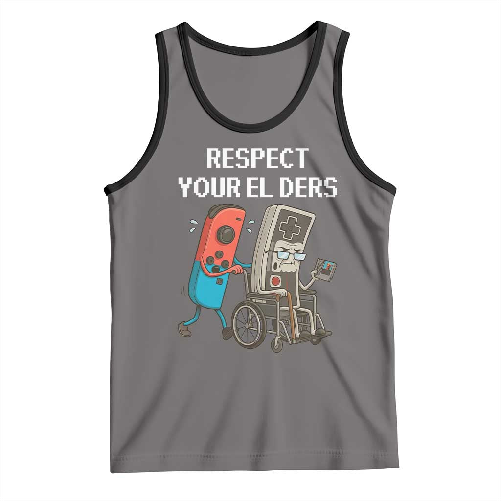 Respect Your Elders Retro Gaming Meme Tank Top Funny Gamer Controller 80s TS02 Deep Heather Black Print Your Wear