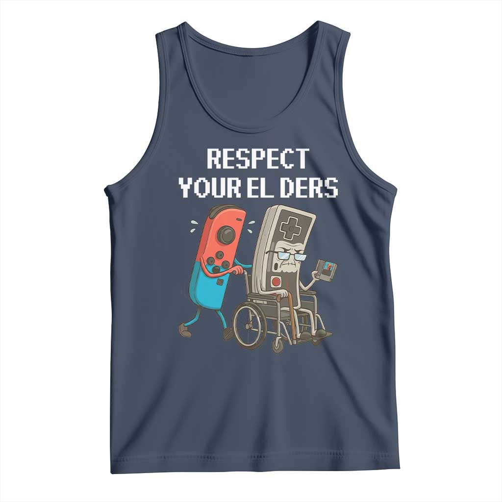 Respect Your Elders Retro Gaming Meme Tank Top Funny Gamer Controller 80s TS02 Navy Print Your Wear