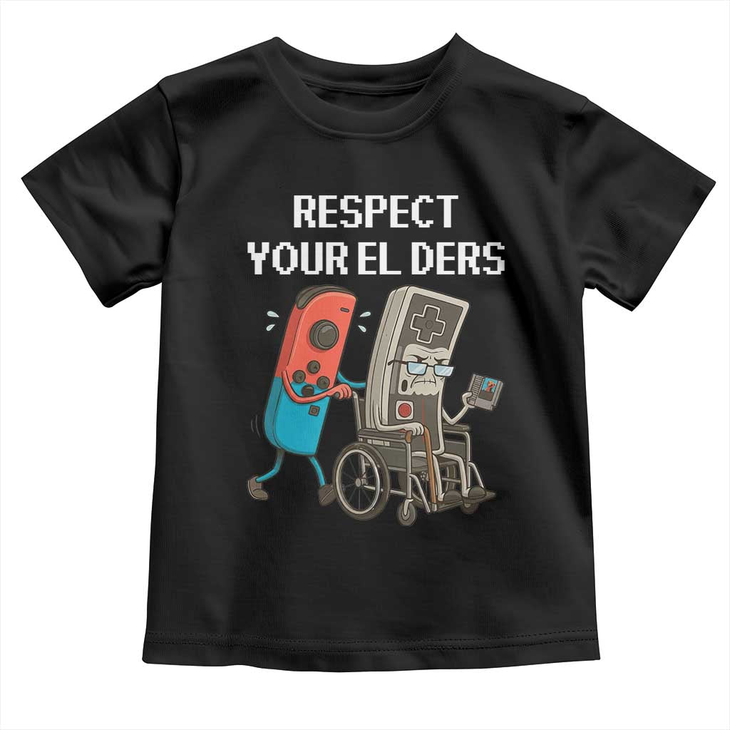 Respect Your Elders Retro Gaming Meme Toddler T Shirt Funny Gamer Controller 80s TS02 Black Print Your Wear