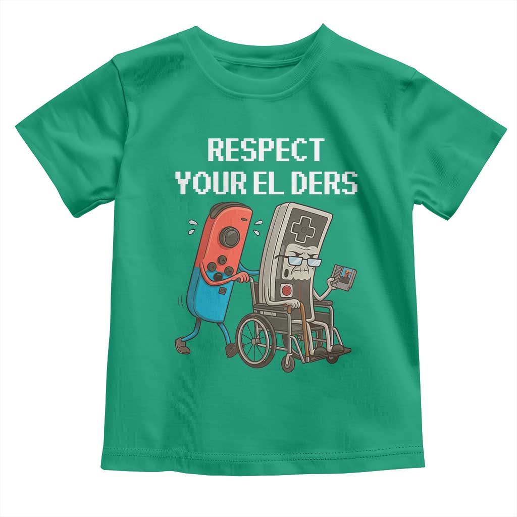Respect Your Elders Retro Gaming Meme Toddler T Shirt Funny Gamer Controller 80s TS02 Irish Green Print Your Wear