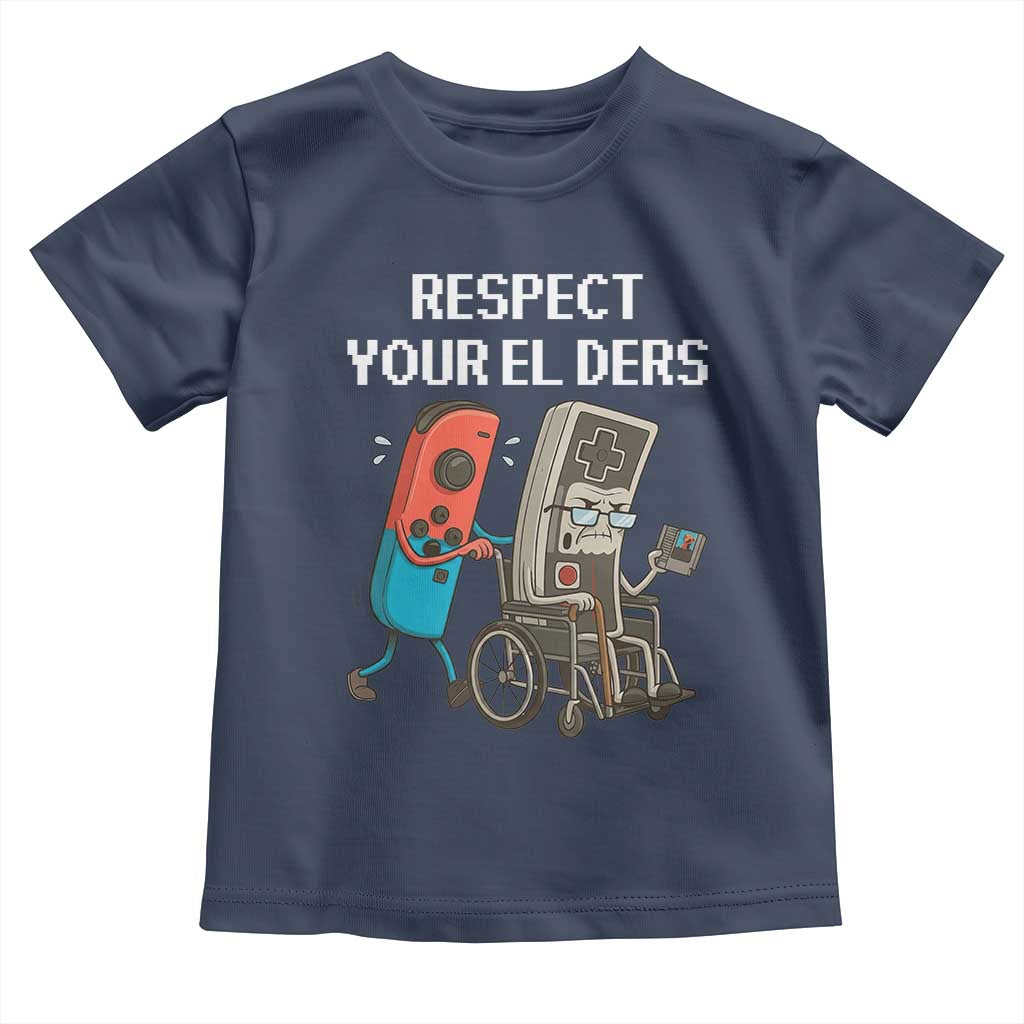 Respect Your Elders Retro Gaming Meme Toddler T Shirt Funny Gamer Controller 80s TS02 Navy Print Your Wear