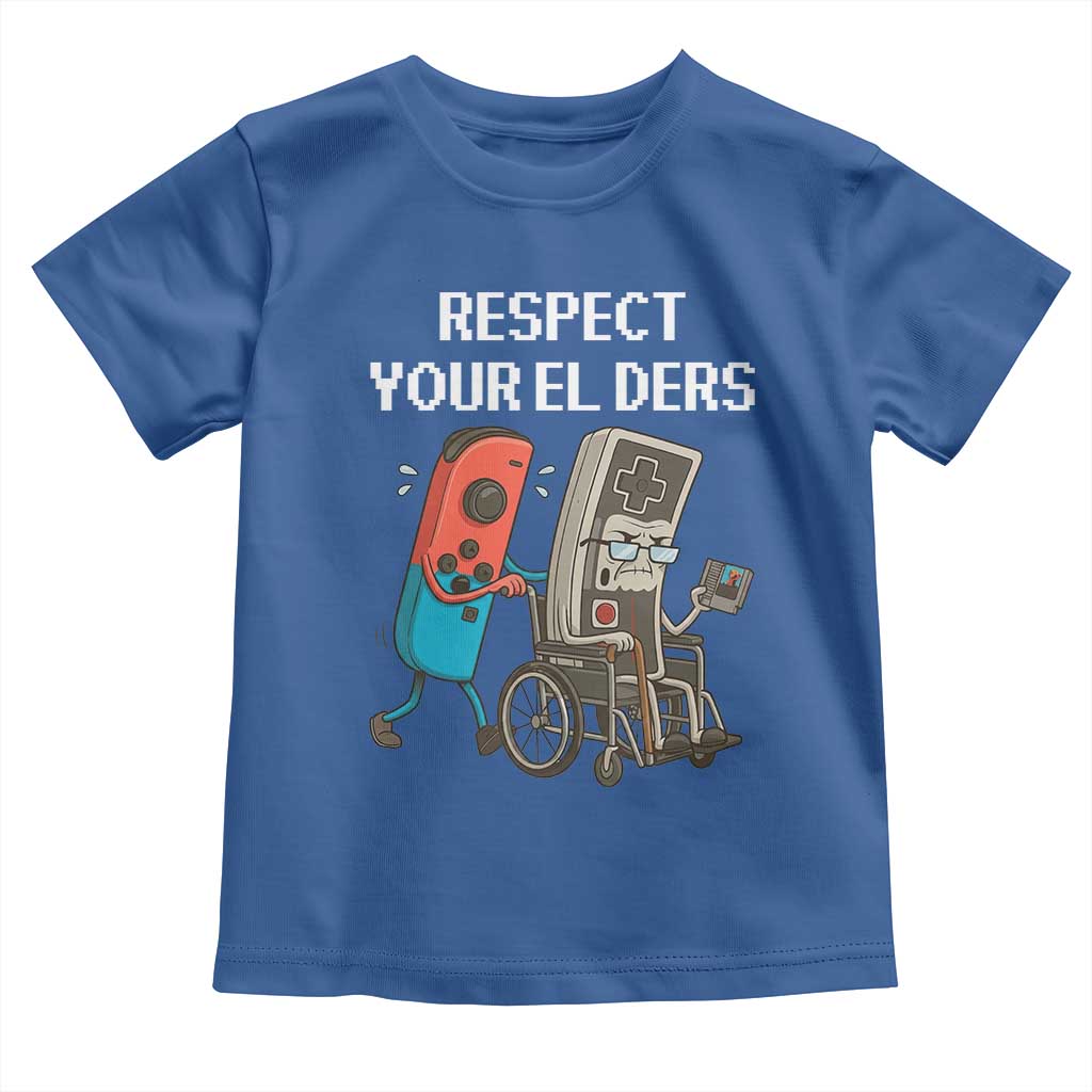 Respect Your Elders Retro Gaming Meme Toddler T Shirt Funny Gamer Controller 80s TS02 Royal Blue Print Your Wear