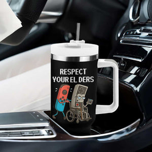 Respect Your Elders Retro Gaming Meme Tumbler With Handle Funny Gamer Controller 80s TS02 Print Your Wear