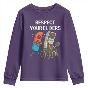 Respect Your Elders Retro Gaming Meme Youth Sweatshirt Funny Gamer Controller 80s TS02 Purple Print Your Wear