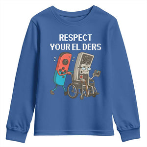 Respect Your Elders Retro Gaming Meme Youth Sweatshirt Funny Gamer Controller 80s TS02 Royal Blue Print Your Wear
