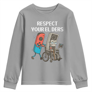 Respect Your Elders Retro Gaming Meme Youth Sweatshirt Funny Gamer Controller 80s TS02 Sport Gray Print Your Wear