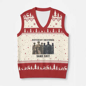 Different Uniforms Same Shit Sarcastic V-Neck Knit Sweater Vest Anti Authoritarian Fascism Protest TS02 Beige Red Print Your Wear