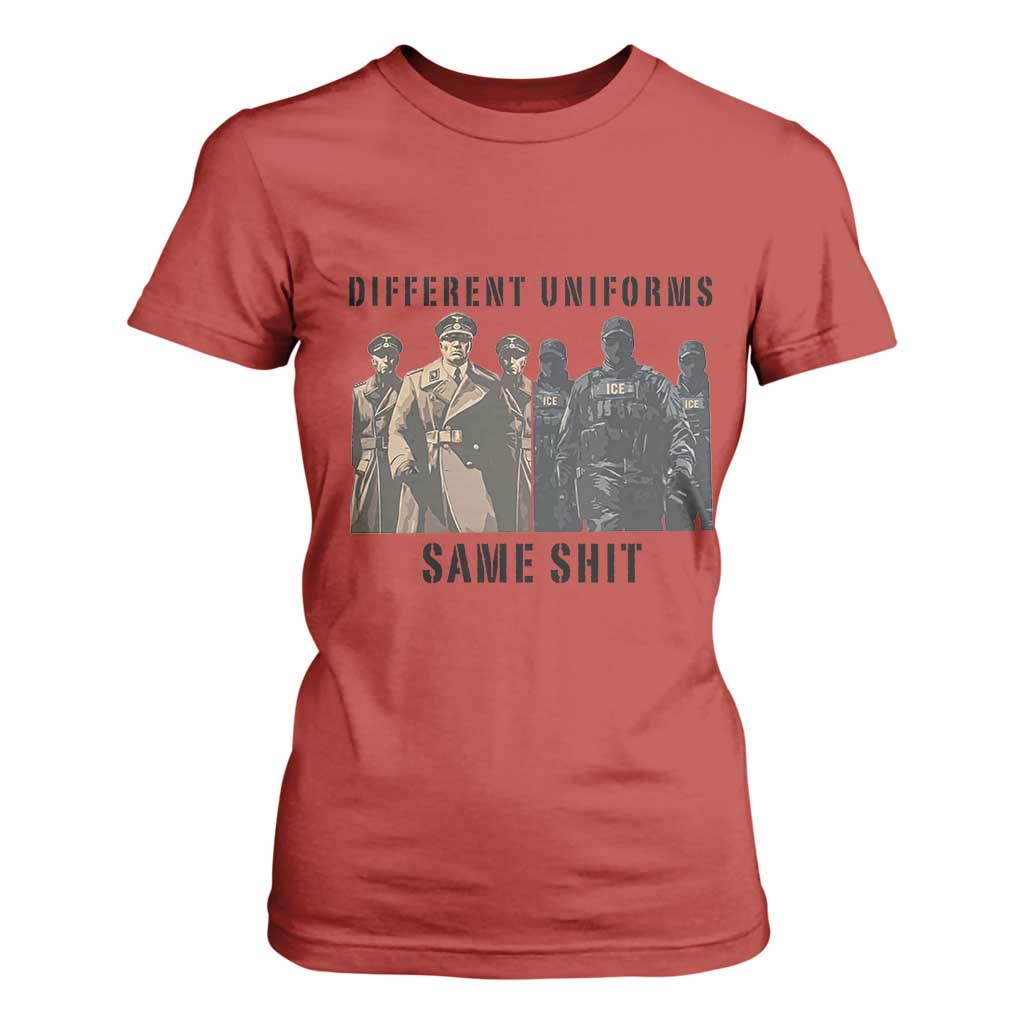 Different Uniforms Same Shit Sarcastic T Shirt For Women Anti Authoritarian Fascism Protest TS02 Red Print Your Wear